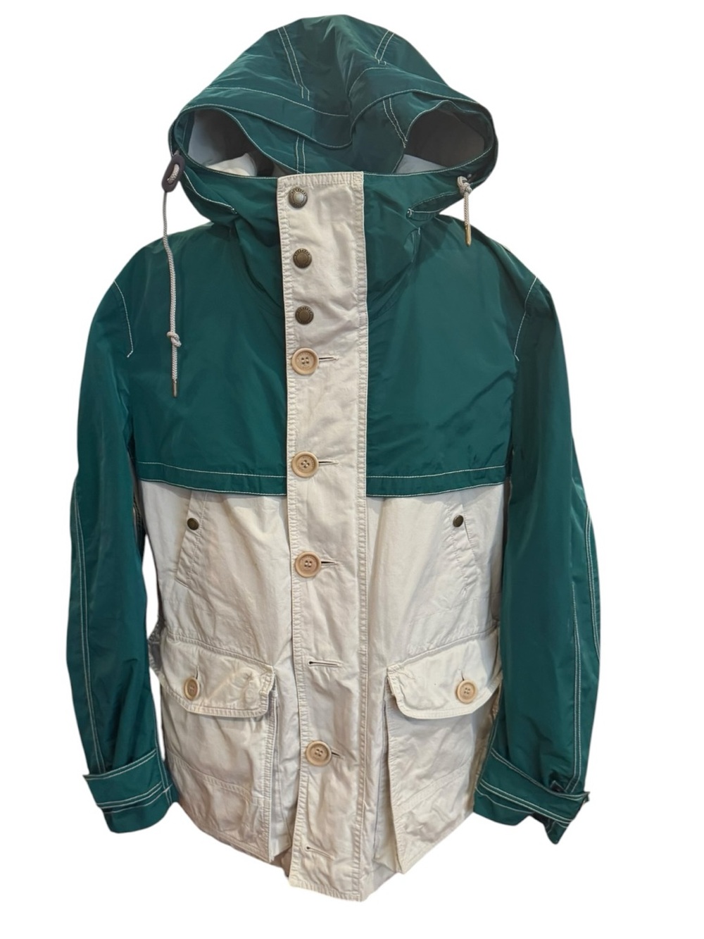 Vintage Burberry Teal and Cream Hooded Anorak